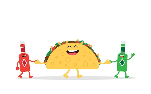 Taco Mexican Makanan Yang Lucu Terisolasi Latar Belakang Biru Ilustrasi - Stok Vektor