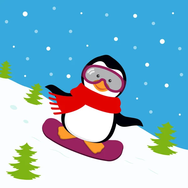 スキー用メガネ スノーボード 冬の背景にかわいい動物のスカーフでペンギンと冬ポスター ホリデー カード — ストックベクタ