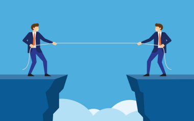 İşadamları, uçurumun kenarında ipi çek. Rekabet kavramı. Halat, rekabet sembol. Vektör çizim