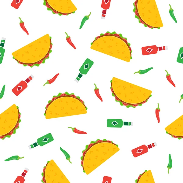 Tacos Sömlösa Mönster Mexikansk Mat Vektorillustration — Stock vektor