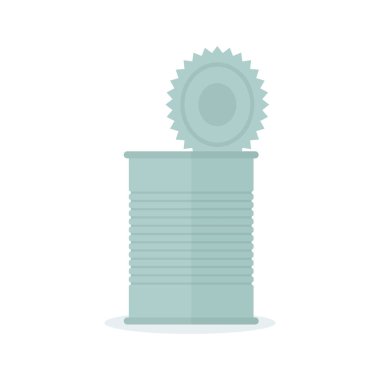 Açılan teneke kutu. Beyaz zemin üzerinde izole vektör çizim.