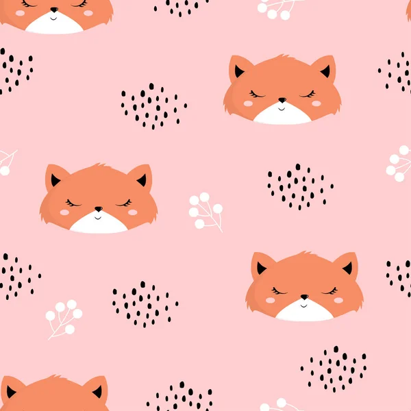 Motif Couture Avec Dessin Animé Renards Mignons Animaux Sauvages Isolés — Image vectorielle