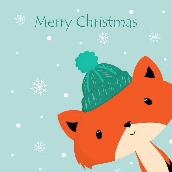 Söta Julkort Med Fox Hatt Happy Holidays Handritade Stil — Stock vektor