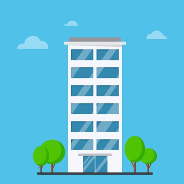 Bina gökdelen office düz iş şirket. Vektör çizim
