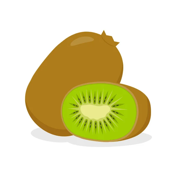 Kiwi Ganze Früchte Und Die Hälfte Vektor Illustration Isoliert Auf — Stockvektor