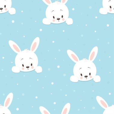 kış arka plan, çocuklar için vektör duvar kağıdı üzerinde şirin bunnies seamless modeli