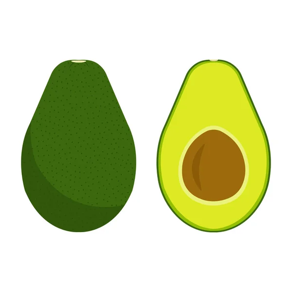 Icona Frutta Avocado Avocado Intero Tagliato Isolato Sfondo Bianco Illustrazione — Vettoriale Stock