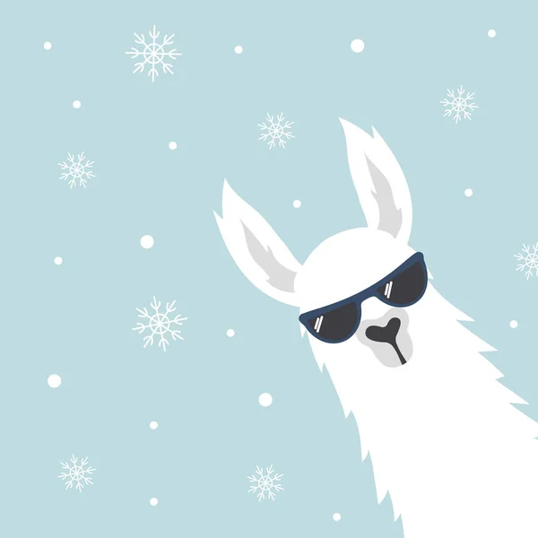 Weihnachtskarte Mit Lama Sonnenbrille Grußkarte — Stockvektor