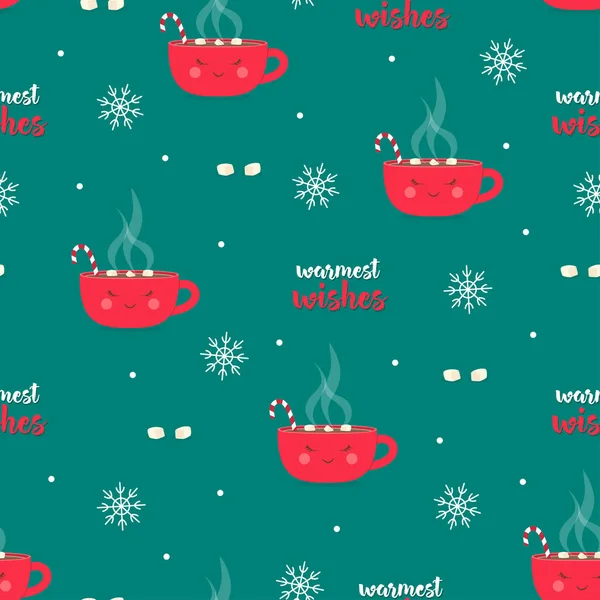 Modèle Salutation Noël Avec Tasse Décorée Guimauve Canne Bonbons Isolé — Image vectorielle