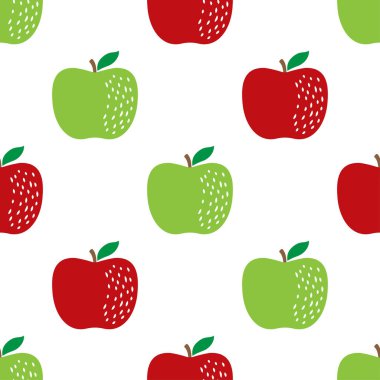 Apple ile Seamless modeli. Meyve arka plan. Vektör çizim