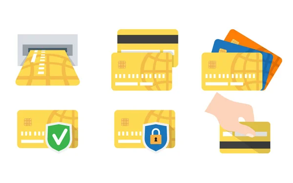 Kreditkort Ikonuppsättning Enkla Kreditkort Piktogram Vit Bakgrund Vektorillustration — Stock vektor