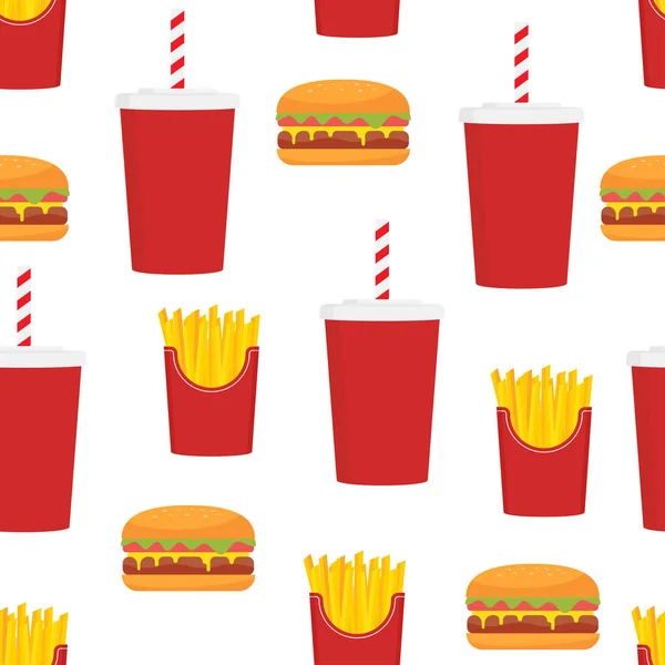 Fast Food Bez Szwu Wzór Hamburger Frytki Białym Tle — Wektor stockowy