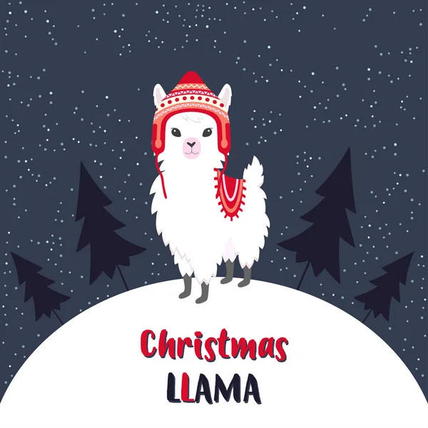 Winter Holidays Greeting Card Poster Cute Cartoon Animal Merry Christmas — Stock Vector