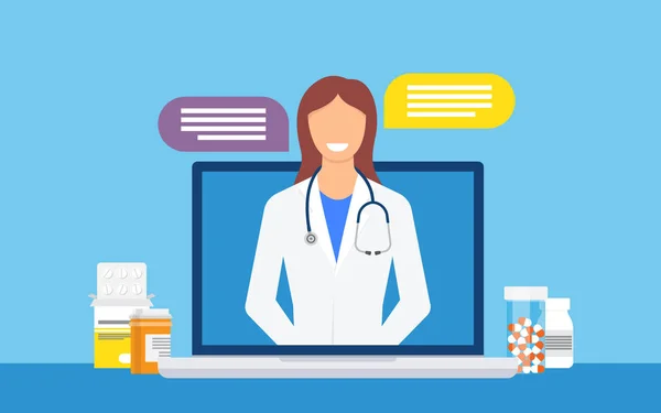 Online Ιατρικές Συμβουλές Και Υποστήριξη Διαδικτυακός Γιατρός Εικονογράφηση Διανύσματος — Διανυσματικό Αρχείο
