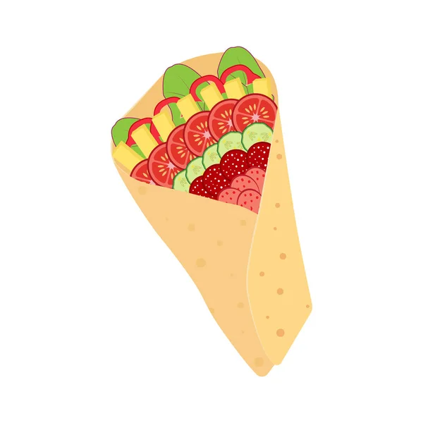 Burrito Cuisine Mexicaine Traditionnelle Fast Food Illustration Vectorielle Isolée Sur — Image vectorielle