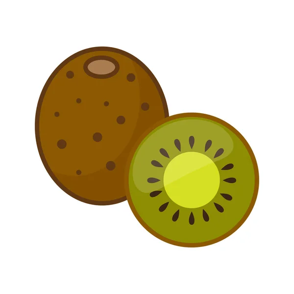 Kiwi Egész Gyümölcs Fele Vektoros Illusztráció Elszigetelt Fehér Background — Stock Vector