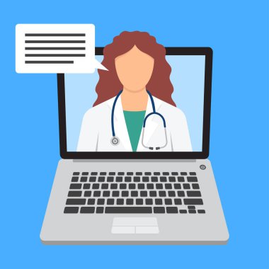 Çevrimiçi tıbbi danışmanlık ve destek. Çevrimiçi doktor. Vektör illüstrasyonu