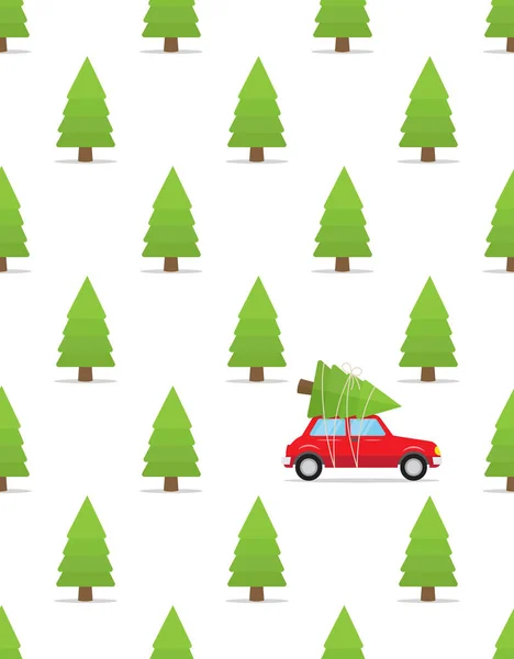 Seamless Pattern Car Christmas Tree Roof Vector Illustration — Stock Vector