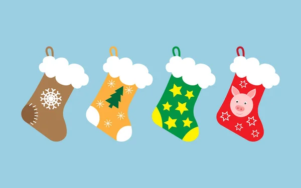 Karácsonyi Harisnya Ajándékokat Különböző Mintázatú Halmaza Vektoros Illusztráció — Stock Vector