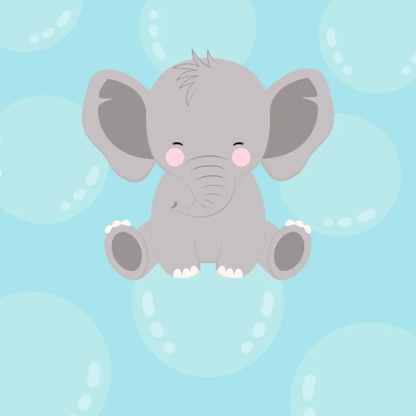 卡通风格的图标搞笑大象在背上与肥皂泡 简单的幼稚字符为婴儿淋浴贺卡 — 图库矢量图片