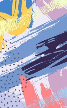 Arka plan fırça darbeleriyle memphis tarzı. Yaratıcı arka plan yazdırma, dergiler, kart, afiş, el ilanı tasarımı, broşür için. Vektör çizim