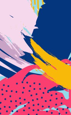 Arka plan fırça darbeleriyle memphis tarzı. Yaratıcı arka plan yazdırma, dergiler, kart, afiş, el ilanı tasarımı, broşür için. Vektör çizim