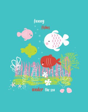 şirin yaratıcı kartları şablonları ile okyanus Tema tasarımı, el poster, kart, etiket, el ilanı, sayfa, afiş, Bebek giyim, çocuk odası, candinavian tarzı çizilmiş grafik