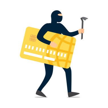 Hırsız hacker hassas veri ve kredi para çalmak. PIN kodu kesmek. Kavramı kesmek. Vektör çizim