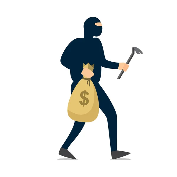 Ladrón Criminal Con Máscara Negra Robó Dinero Ilustración Vectorial — Vector de stock