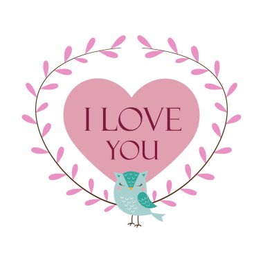 güzel baykuş illüstrasyon grafik vektör, karikatür komik kuş aşık, Sevgililer günü için tebrik kartı