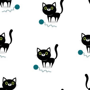 siyah yavru kedi ve wooled topu, kart ile kedi, basit hayvan arka plan deseni