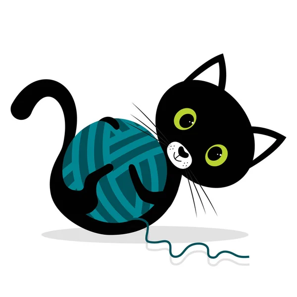 白い背景の上にボールを持つかわいい漫画猫文字のボールで遊ぶ子猫の画像 — ストックベクタ