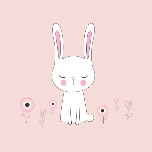 Mutlu Paskalya Bunny Vektör Çizim Sevimli Tavşan Pembe Arka Plan — Stok Vektör