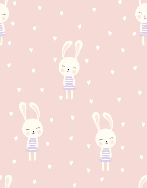 Happy Easter Bunny Isolated Pink Cute Rabbit Pattern Valentines Day — Stock Vector