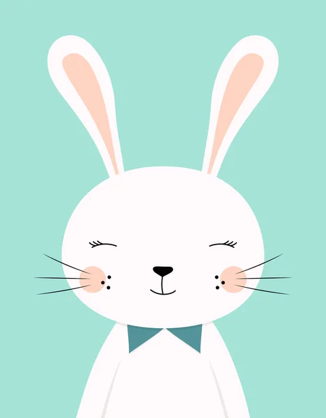 Happy Easter Bunny Isolated Blue Card Rabbit Boy Greeting Background — Stock Vector