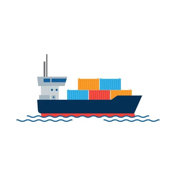 Navio Carga Com Contentores Oceano Transporte Mercadorias Vetor Ilustrado — Vetor de Stock