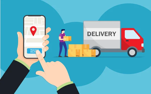 Online Śledzenia Ruchu Działek Smartphone Logistyka Transport Usługi Dostawy Pracowników — Wektor stockowy