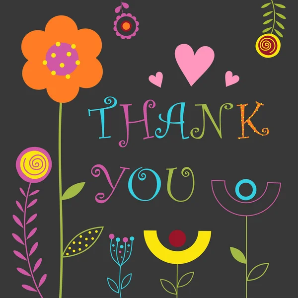 Greeting Card Floral Ornament Lettering Thank You Cute Bright Background — Stock Vector