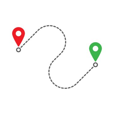 Basit yol. Rota konumu simgesi beyaz arka plan üzerinde izole. Kavram başlayıp yolculuk. Vektör çizim