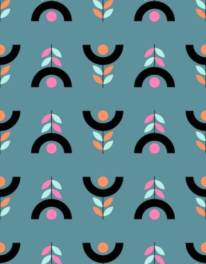 İskandinav tarzı çiçek desenli, ağaçlar, çiçekler ve bej renkli arka plan üzerinde siyah ve pastel ton buterflies ile seamless yineleme modeli el çekilmiş kumaş, hediye paketi, duvar sanat tasarım