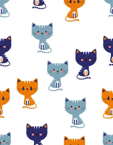 Vektor Nahtloses Muster Mit Entzückenden Bunten Katzen Auf Isoliertem Hintergrund — Stockvektor
