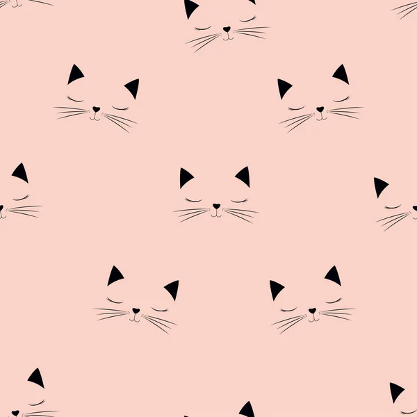 Векторный Бесшовный Рисунок Очаровательными Кошачьими Лицами Изолированном Розовом Фоне — стоковый вектор