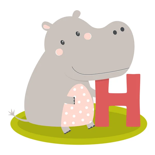 Vector Schattige Kinderen Dieren Alfabet Letter Voor Hippo Cartoon Dierlijke — Stockvector