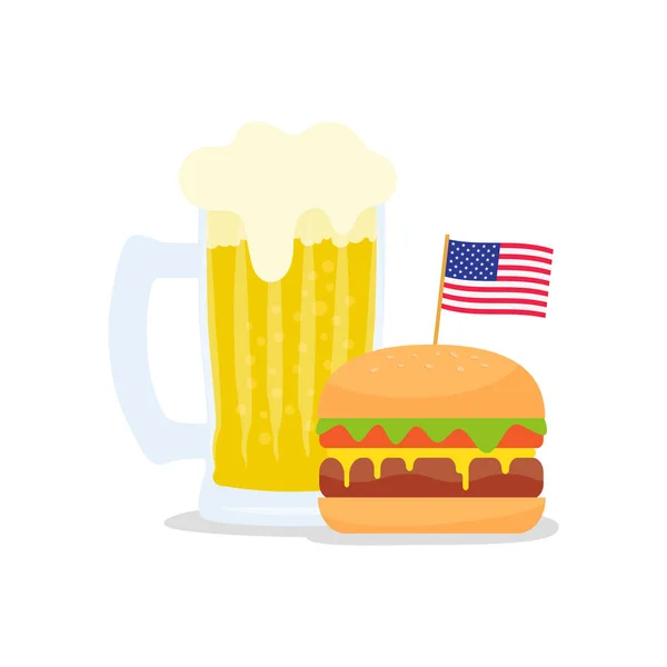 Fast Food Banner American Flag Hamburger Beer Usa Independence Day — Stock Vector