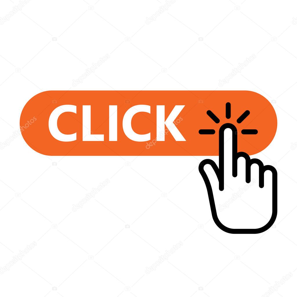 Hand clicking button icon, element for websites. Click button with hand. Vector Illustration