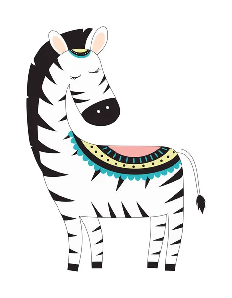 Aranyos Zebra Édes Zebra Izolated Fehér Divat Gyermek Vektor Skandináv — Stock Vector
