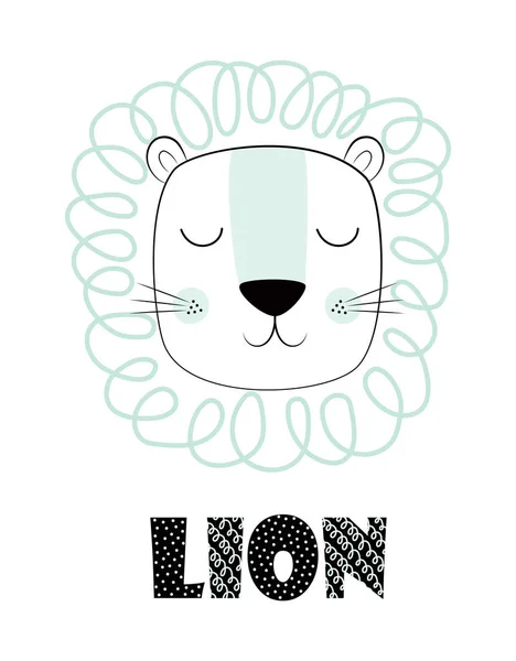 Divertido niños impresión león — Vector de stock