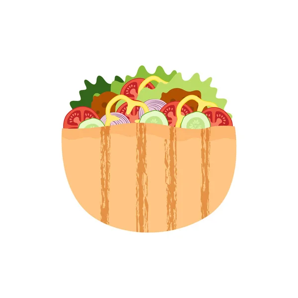 Falafel en pita, ensalada de albóndigas en pan, comida judía tradicional — Vector de stock