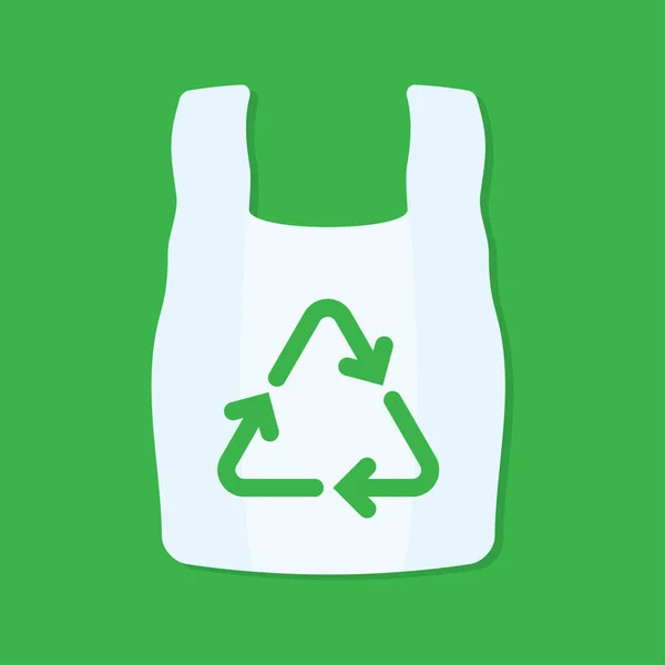 Bolsa de plástico blanco en blanco con signo de reciclaje verde — Archivo Imágenes Vectoriales