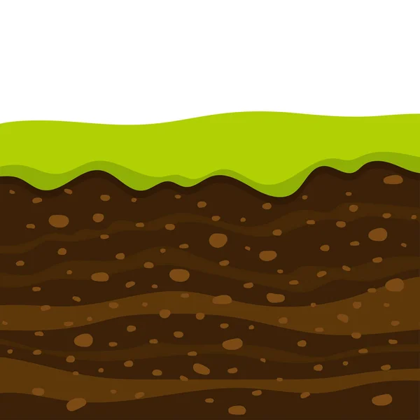 Perfil do solo e horizontes, pedaço de terra com grama verde — Vetor de Stock